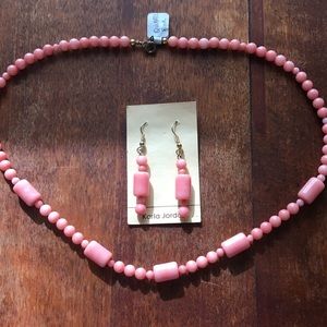 Vtg NOS Karola Jordan Pink Quartz necklace and earring set.